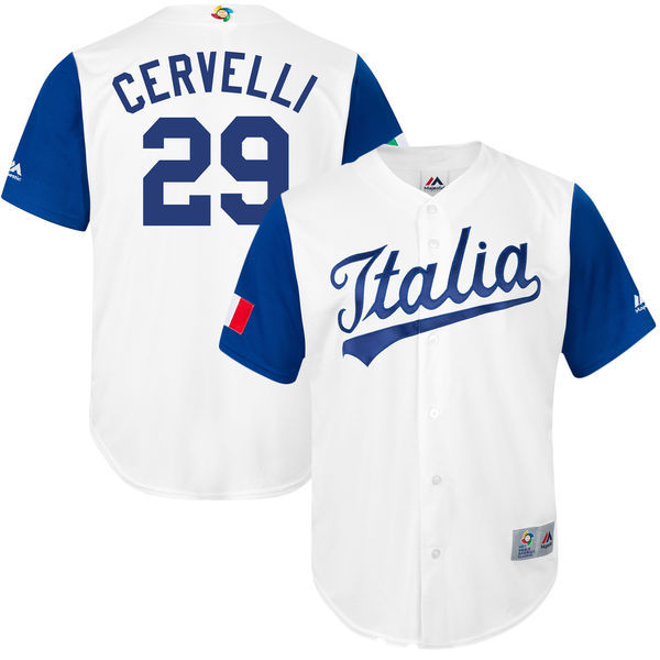 customized Men Italy Baseball Francisco #29 Cervelli Majestic White 2017 World Baseball Classic Replica Jersey->->MLB Jersey